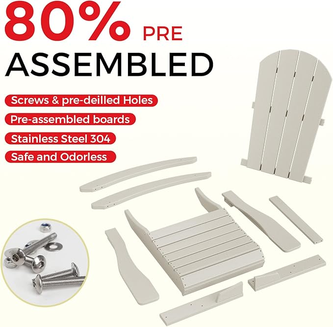 Costaelm Outdoor Adirondack Chair, All Weather Resistant Classic Balcony Chair and Fire Pit Chairs, Adirondack Plastic Outdoor Porch Furniture Rocking Chair High Back HDPE Poly Lumber, Sand