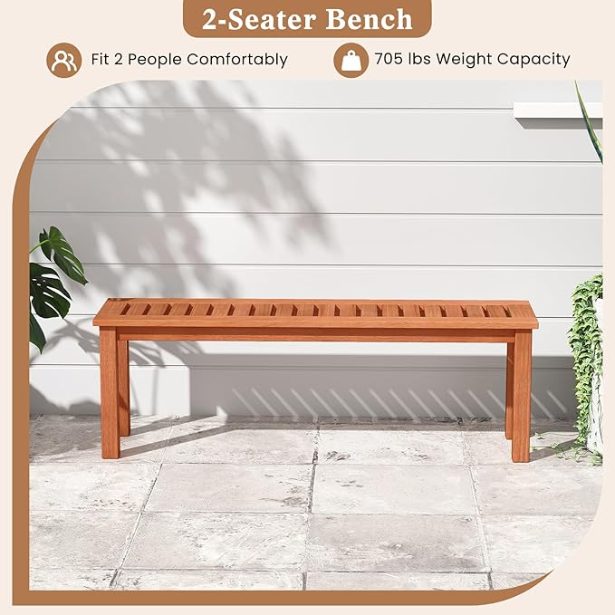 Giantex 47" Outdoor Bench with Slatted Seat, 705Lbs Capacity, Solid Wood Frame, Teak Oil Finish, Backless Garden Bench for Patio Dining, Yard, Porch, Entryway, Park, 2-Person Outside Seat Chair (2)