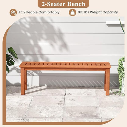 Giantex 47" Outdoor Bench with Slatted Seat, 705Lbs Capacity, Solid Wood Frame, Teak Oil Finish, Backless Garden Bench for Patio Dining, Yard, Porch, Entryway, Park, 2-Person Outside Seat Chair (2)