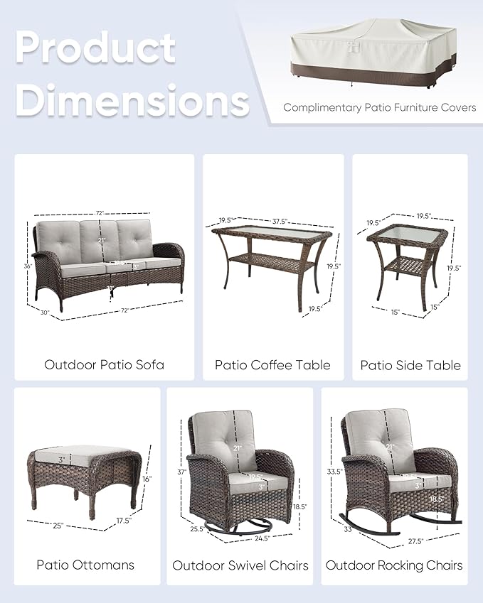 10-Piece Patio Furniture Set-Patio Rocking Chairs Set of 4 Outdoor Rattan Sofa Sets with Coffee Table Outdoor Patio - Photo 7