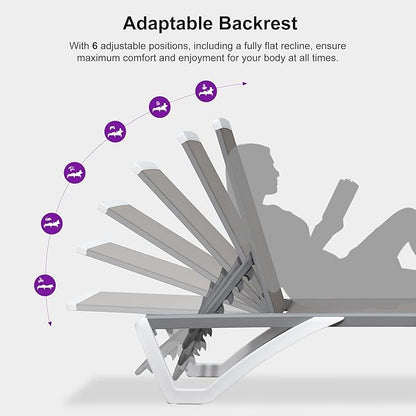 PURPLE LEAF Patio Chaise Lounge Chair Set of 3 Outside Aluminum Plastic Stackable Tanning Chairs for Pool Sunbathing Beach Deck Outdoor Lounger, Taupe