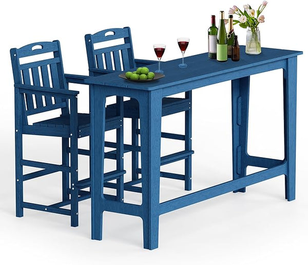Ciokea 3 Pcs Outdoor Bar Height Table Set, 60" Extra Long Rectangle High Top Table and 2 Oversized Adirondack Chairs - Photo 1