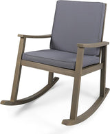 Outdoor Rocking Chair with Armrests and Cushions, Acacia Wood Structure, for Garden, Patio or Balcony, Dark Grey - Photo 5