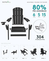 SERWALL 5-Piece Adjustable Adirondack Chair and Ottoman and Table Set, Black - Photo 7