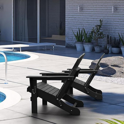 Folding Adirondack Chair,All-Weather Fire Pit Chairs,Oversized All Weather Resistant Outdoor Adirondack Chair for Firepit Area BBQ Beach Deck Garden Lawn Backyard Pool (Antique Black)