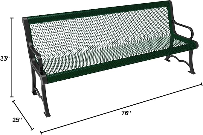 COATEDOUTDOORFURNITURE Coated Outdoor Furniture Heavy-Duty Outdoor Bench Thermoplastic Coated, Expanded Metal, Commercial-Grade Garden Bench, Made in America (Portable with Back, 6 Ft, Green)