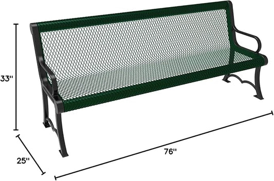 COATEDOUTDOORFURNITURE Coated Outdoor Furniture Heavy-Duty Outdoor Bench Thermoplastic Coated, Expanded Metal, Commercial-Grade Garden Bench, Made in America (Portable with Back, 6 Ft, Green)