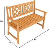 Outdoor Wood Bench, 2-Seat Acacia Wood Loveseat Chair w/Slatted Seat & Patterned Backrest, 800 lbs Capacity - Photo 3