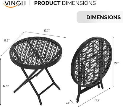 VINGLI Patio Folding Side Table, Small Outdoor Table with Everlasting Floral Pattern and Sturdy X-Shaped Metal Frame Ideal for Indoor & Outdoor Balcony, Porch, Backyard, Deck, Black, 1 Pack