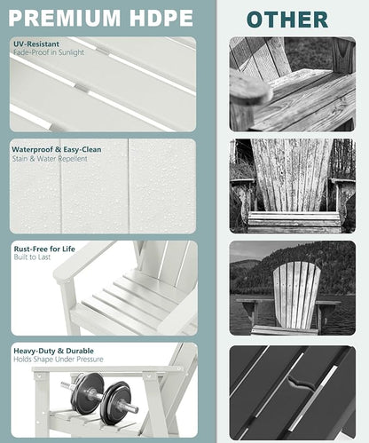 Adirondack Chair Set of 2, All Weather HDPE Fire Pit Chairs, Oversized Plastic Adirondack Chair for Outdoor, Balcony, Deck, Backyard, Patio, Garden, Poolside, Lawn White