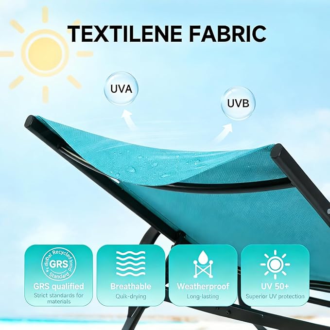 Simple Delxue Folding Chaise Lounge Chair with 5 Reclining Positions, Beach Recliner Chair with Armrests - Photo 4