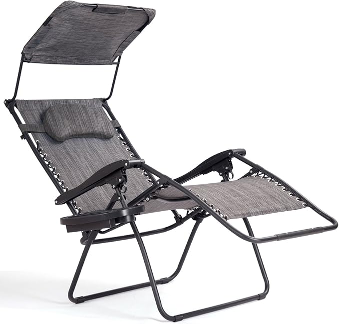 Goplus Zero Gravity Chairs, X-Large Folding Lounge Lawn Chair w/Canopy Shade & Cup Holder - Photo 1