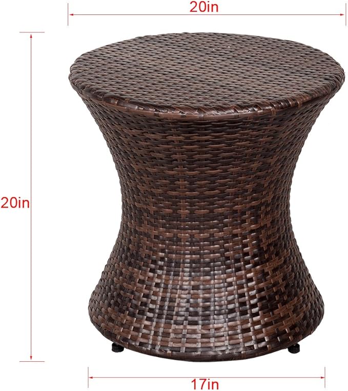 Sundale Outdoor Small Side Table Patio Rattan End Table 20 Inch Hourglass Wicker Accent Tables Steel Frame Lightweight Brown Mesa Auxiliar pequeña Mesa Auxiliar de ratán marrón