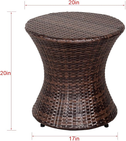 Sundale Outdoor Small Side Table Patio Rattan End Table 20 Inch Hourglass Wicker Accent Tables Steel Frame Lightweight Brown Mesa Auxiliar pequeña Mesa Auxiliar de ratán marrón
