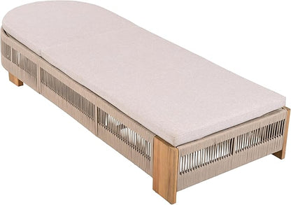 Christopher Knight Home Daskz Patio Chaise Lounge Chair Set of 2, Patio Outdoor Acacia Wood Chaise Lounge with Cushions, Adjustable Backrest Poolside Beach Yard Seating, Rope Design, 79.5'',Teak+Beige