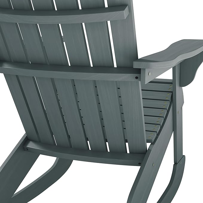 Outsunny Wooden Adirondack Rocking Chair Outdoor Lounge Chair Fire Pit Seating with Slatted Wooden Design, Fanned Back, & Classic Rustic Style for Patio, Backyard, Garden, Lawn, Gray
