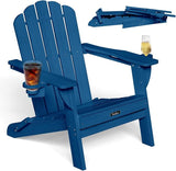 Folding Adirondack Chair, HDPE Adirondack Chair with 2 Cup Holders, Pre-Assembled Outdoor Fire Pit Chairs for Patio - Photo 1