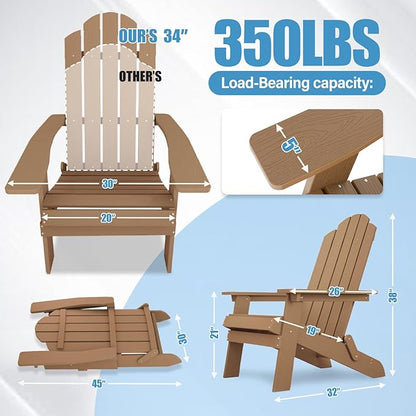 MXIMU Folding Adirondack Chair for Outdoor: Easy Assembly Adirondack Chairs Set of 2 - Composite Plastic Fire Pit Chairs - All Weather Plastic Chair for Outside Patio Lawn Garden Backyard Use