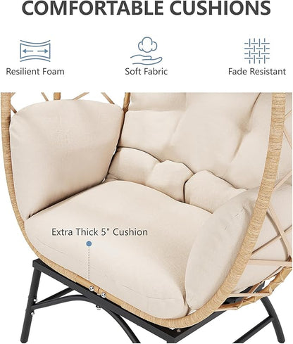 SWITTE Wicker Egg Chair Outdoor, Oversized Patio Lounge Chairs with Cushion for Indoor Living Room, Bedroom, Outside Backyard Balcony-Beige