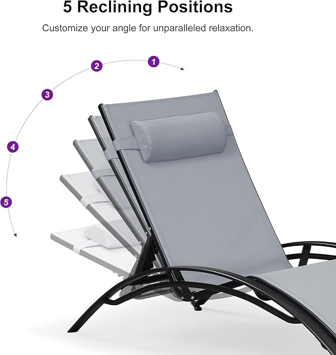 PURPLE LEAF Patio Oversized Chaise Lounge Chair Set with 2 Side Table Pool Adjustable Recliner Chairs for Outside Beach Outdoor Sunbathing Tanning Poolside Lounges