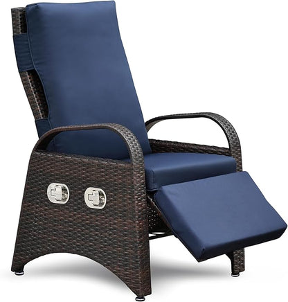 ATR ART TO REAL Outdoor Recliner Chairs, PE Wicker Reclining Lounge Chair with Removable Soft Cushion, Adjustable Outside Recliners for Patio, Porch, Poolside, Balcony, Lawn (Navy Blue, 2 PCS)