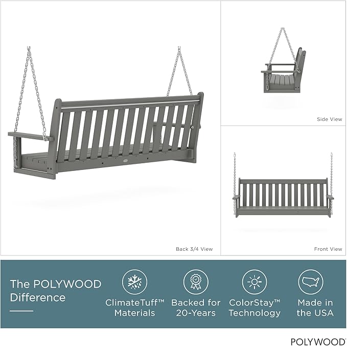POLYWOOD GNS60GY Vineyard 60" Swing, Slate Grey - Photo 2