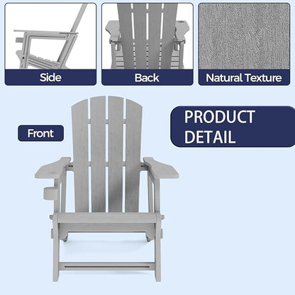 Adirondack Chair, Plastic Outdoor Weather Resistant Lawn Furniture, Patio with Cup Holder Without Screws Install, 400 LBS Capacity Recliner Chair Garden Chair for Backyard Beach, Grey
