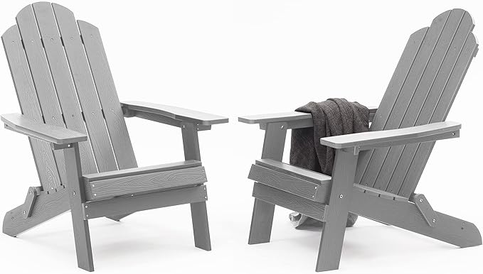 MXIMU Folding Adirondack Chair for Outdoor: Easy Assembly Adirondack Chairs Set of 2 - Composite Plastic Fire Pit Chairs - All Weather Plastic Chair for Outside Patio Lawn Garden Backyard Use