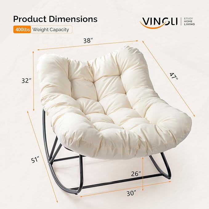 VINGLI Papason Rocking Chair Outdoor, Patio Rocking Chair with Cushion, Comfortable Lounge Chair Weatherproof for Garden, Yard, Outdoor/Indoor, Beige