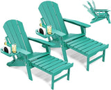 Adjustable Adirondack Chair with Retractable Ottoman Set of 2, HDPE Folding Adirondack Chair with Cup Holder - Photo 1