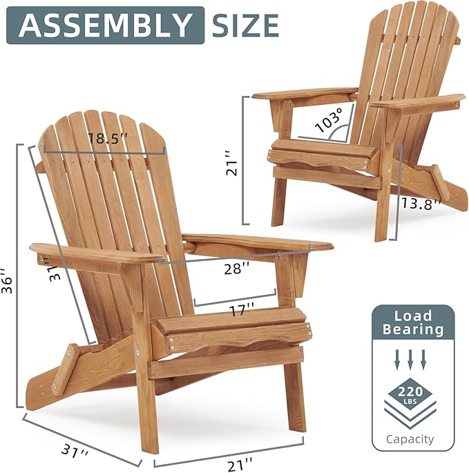 Wooden Folding Adirondack Chair Set of 6 - Photo 3