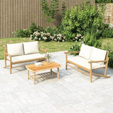 Bamboo Garden Lounge Set with Cream White Cushions, Outdoor Patio Furniture for Relaxation and Socializing - Photo 1