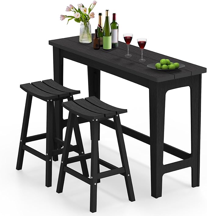 Ciokea 3 Pcs Outdoor Bar Height Table and Stools Set, 60" Extra Long Rectangle High Top Table and 2 Backless Bar Stools - Photo 1