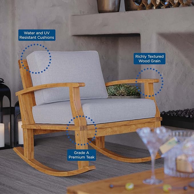 Modway EEI-4177-NAT-GRY Marina Patio Teak Rocking Chair, Natural Gray