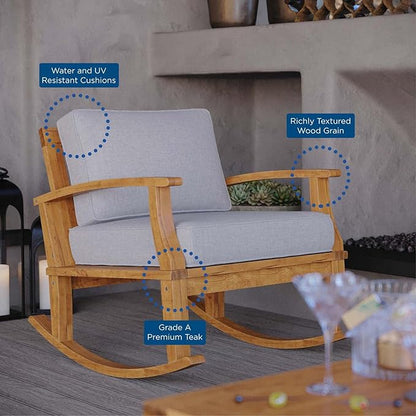 Modway EEI-4177-NAT-GRY Marina Patio Teak Rocking Chair, Natural Gray