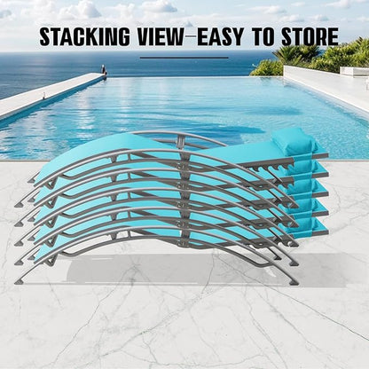 Domi Pool Lounge Chairs Set of 2, Adjustable Aluminum Outdoor Chaise Lounge Chairs, All Weather for Deck Lawn Poolside Backyard -Lake Blue Textilene
