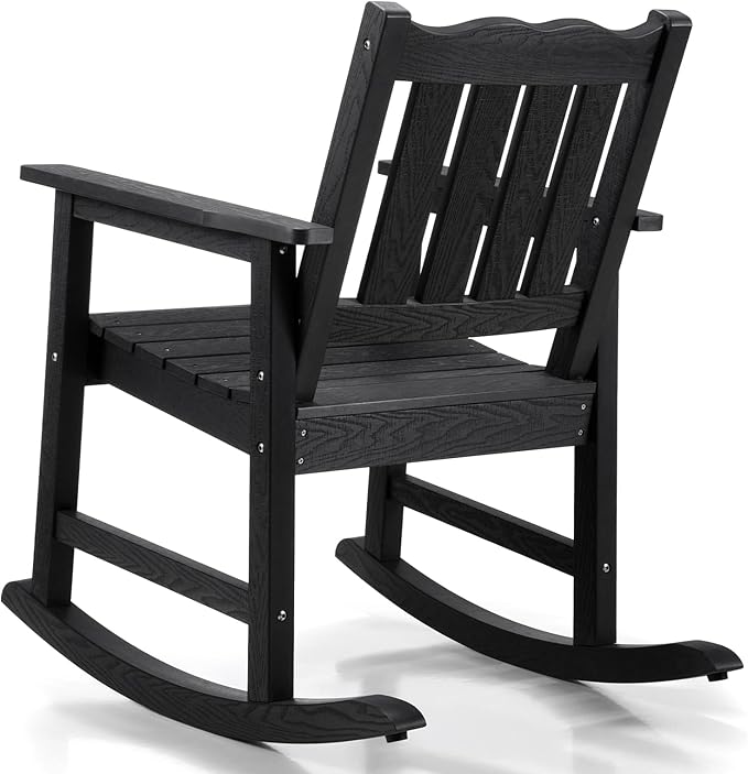 Stoog Outdoor Rocking Chairs Set of 2, All-Weather HIPS Patio Rocking Chair with 400 lbs Support, Rocking Chairs for Porch, Backyard, Garden and Deck, Black