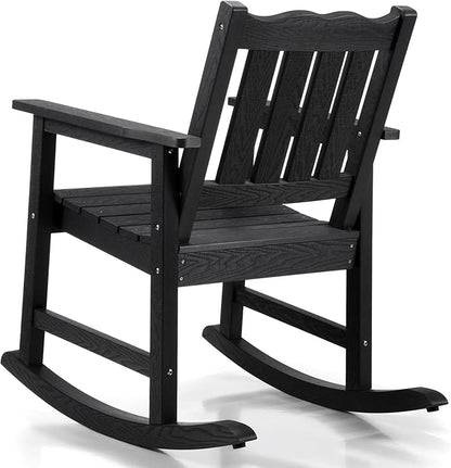 Stoog Outdoor Rocking Chairs Set of 2, All-Weather HIPS Patio Rocking Chair with 400 lbs Support, Rocking Chairs for Porch, Backyard, Garden and Deck, Black