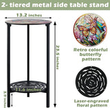 2-Tier Metal Round Side Table Black Accent Coffee Tables Small Space Corner Plant Stand Shelf for Indoor Outdoor Use - Photo 3