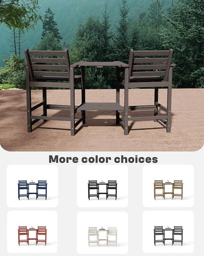 Tall HDPE Adirondack Bar Chairs Set of 2, Outdoor Balcony Bar-Height Chairs with Extra-Large Side Trays & 2" Umbrella Hole, All-Weather Patio Stools for Porch, Deck, Garden (Gray, 2chair)