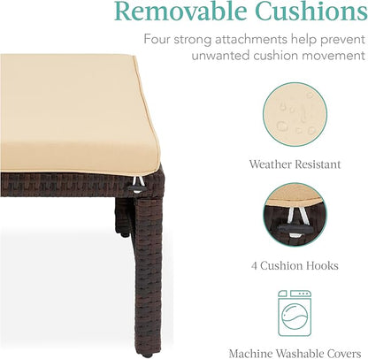 Best Choice Products Set of 2 Wicker Ottomans, Multipurpose Outdoor Furniture for Patio, Backyard, Additional Seating, Footrest, Side Table w/Removable Cushions, Steel Frame - Brown/Tan