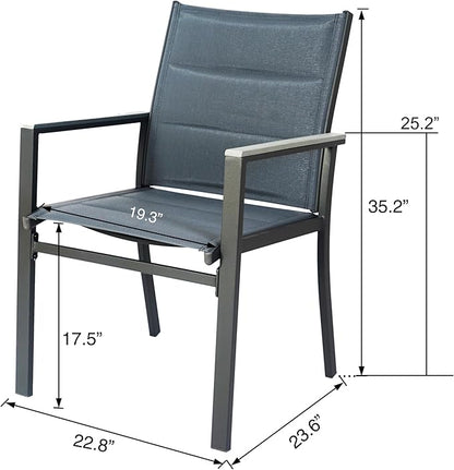 Kozyard 7 Piece Outdoor Patio Dining Set for 6, Patio Furniture Set with Dining Table and 6 Padded Textilene Chairs, All-Weather Metal Frame for Backyard, Porch, Deck, Garden, Gray