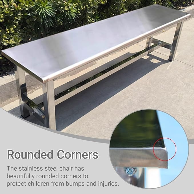 304 Stainless Steel Outdoor Patio Bench,Weatherproof Garden Benches,All-Weather Porch Backless Chair,R-shaped corner treatment,660 Lbs Load-Bearing Capacity(100*35*45cm/39.4*13.8*17.7in)