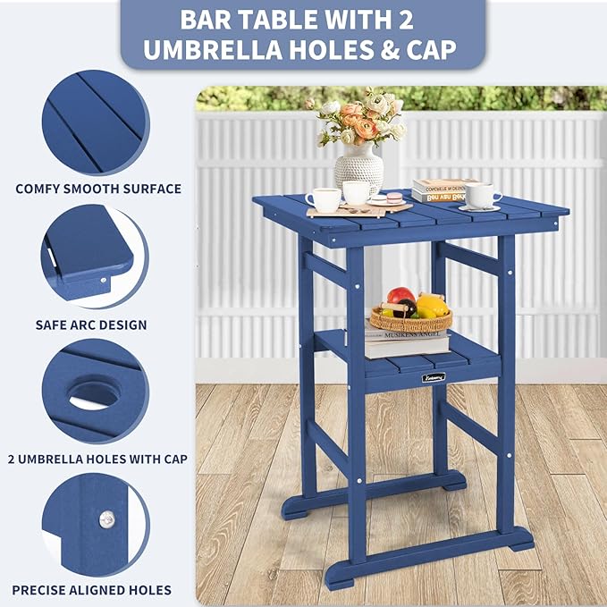 FUNBERRY Outdoor Bar Set with Umbrella Holes, Tall Adirondack Chairs and Table - Photo 3