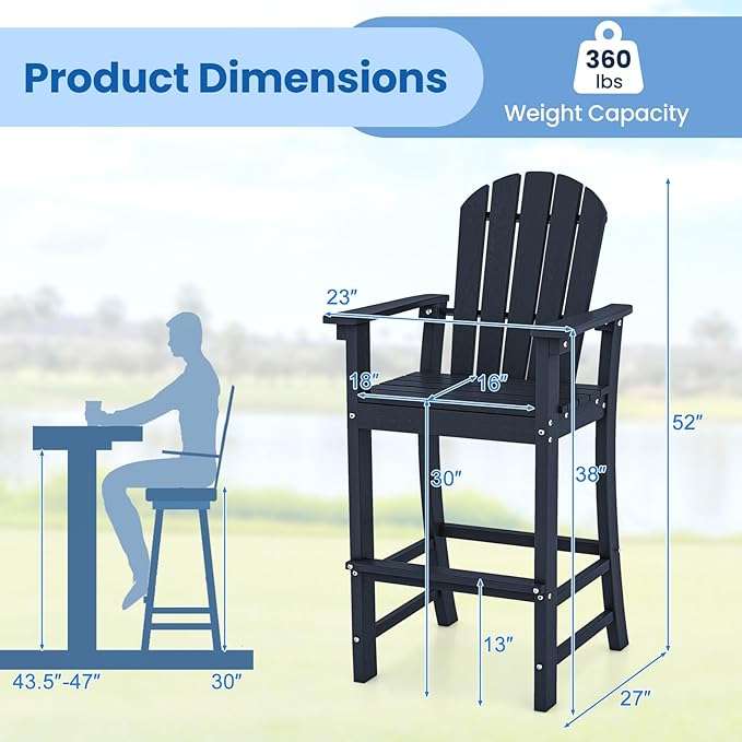 ORALNER Tall Adirondack Chairs, Set of 2 Outdoor High Back Balcony Chair - Photo 3