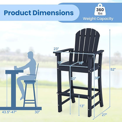 ORALNER Tall Adirondack Chairs, Outdoor High Back Balcony Chair, Weather Resistant HDPE Resin Plastic Bar Height Stools, 360 LBS Lifeguard Chair for Pool Patio Deck Backyard (1, Navy Blue)