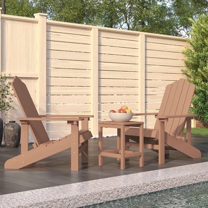 vidaXL HDPE Patio Adirondack Chairs and Table Set, Weather-Resistant Outdoor Furniture, Brown, Comfortable High Backrest - Photo 2