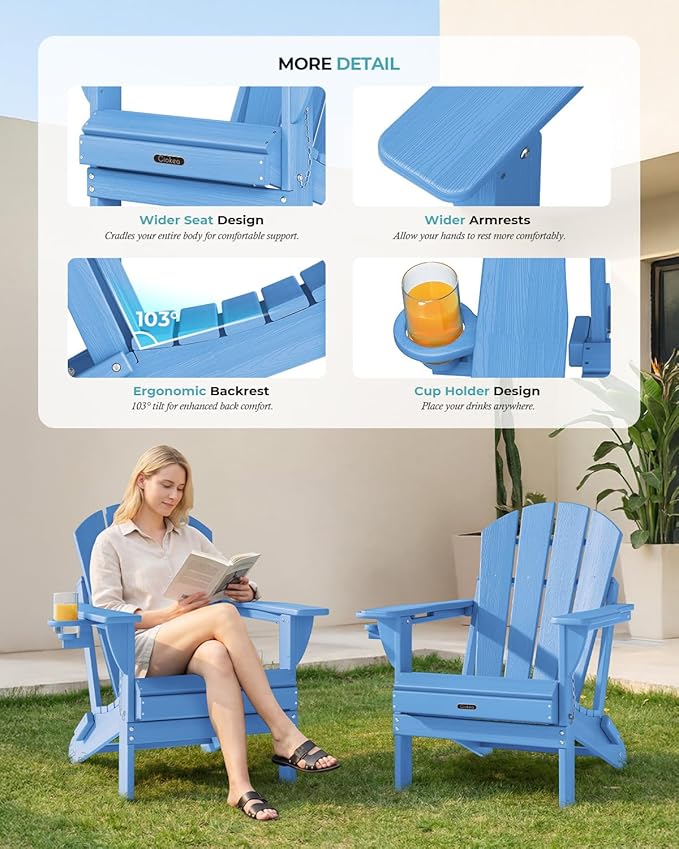 Ciokea Folding Adirondack Chairs Set of 4, Patio Adirondack Chair Weather Resistant - Photo 7