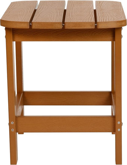 Flash Furniture Charlestown Tiered Commercial Poly Resin Adirondack Side Table - Teak - All-Weather - Indoor/Outdoor
