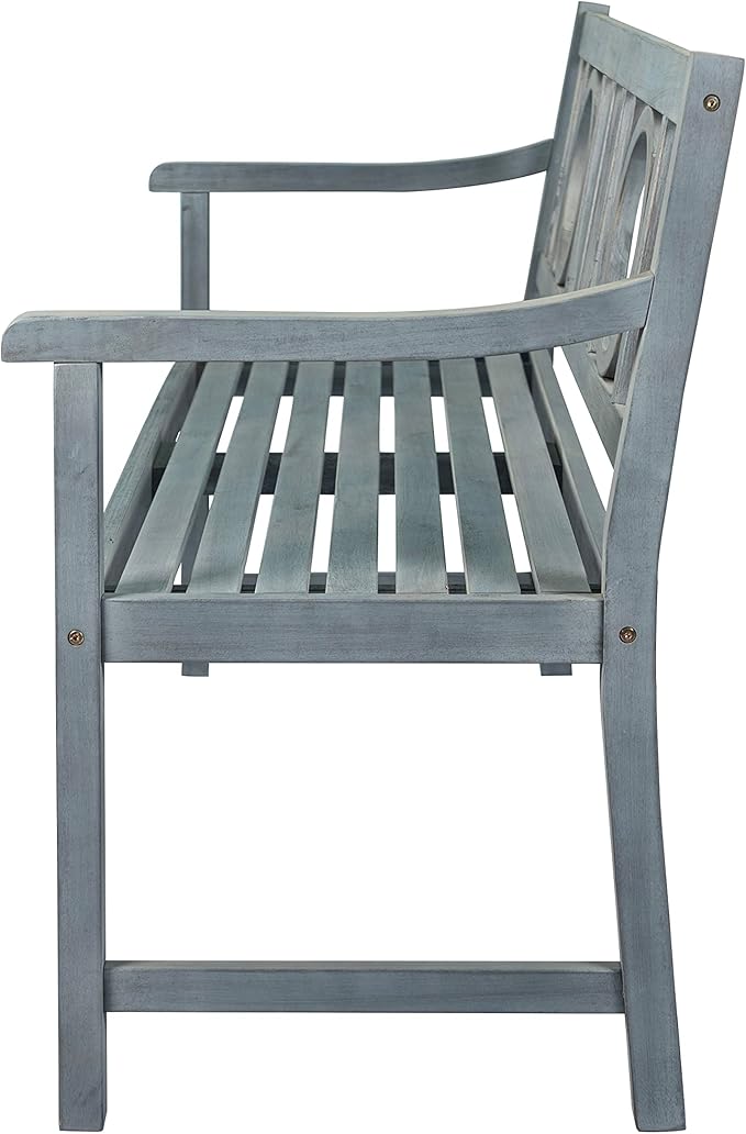 Eyely HNB104B Giana 51.2" 3-Seat Circle-Back 600-Lbs Support Acacia Wood Outdoor Garden Patio Bench for Garden, Lawn, Backyard, Pool, Deck, Beach, Firepit, Gray